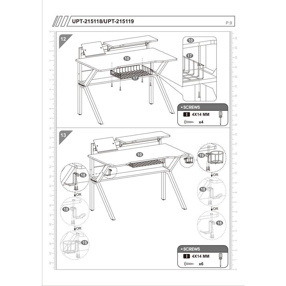 PVC Coated Ergonomic Metal Frame Gaming Desk Black/Red - The Urban Port: Elevated Monitor Shelf, K-Shaped Legs, Headphone Holder