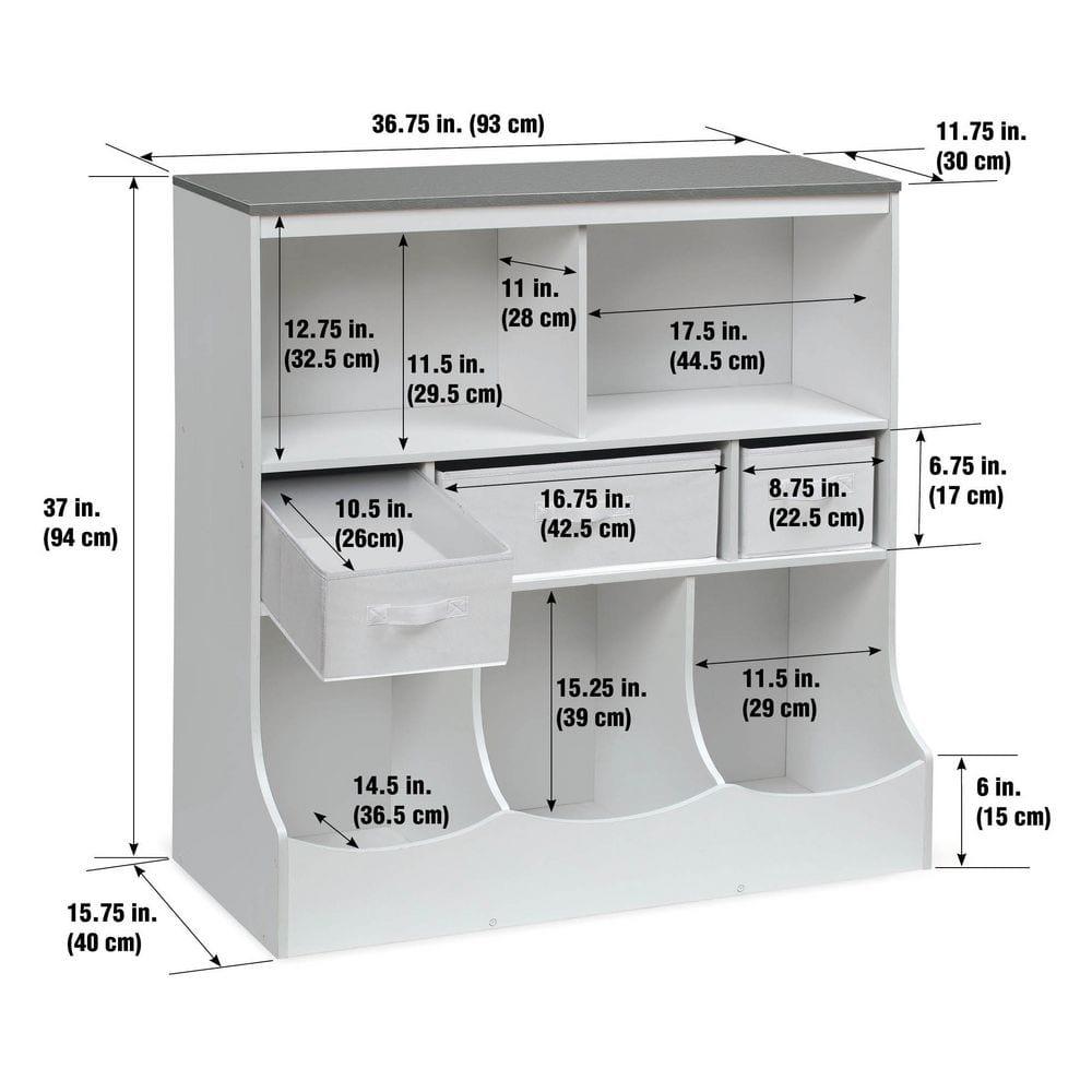 Badger Basket Combo Bin Storage Unit with Three Baskets - Solid White/Woodgrain Gray