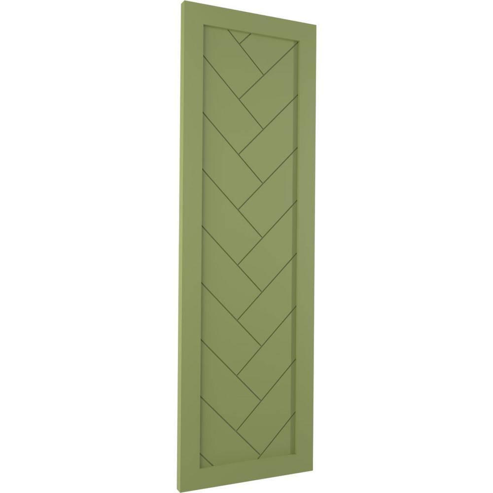 Ekena Millwork 18"W x 31"H True Fit PVC Single Panel Herringbone Modern Style Fixed Mount Shutters, Moss Green (Per Pair - Hardware Not Included)