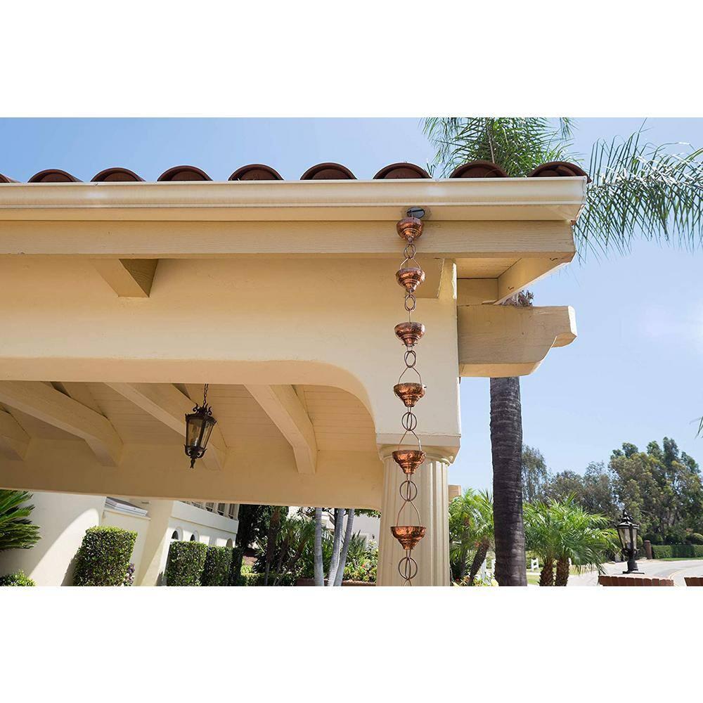 Monarch Rain Chains Pure Copper Eastern Hammered Cup Rain Chain Replacement Downspout for Gutters, 8-1/2 Feet Length