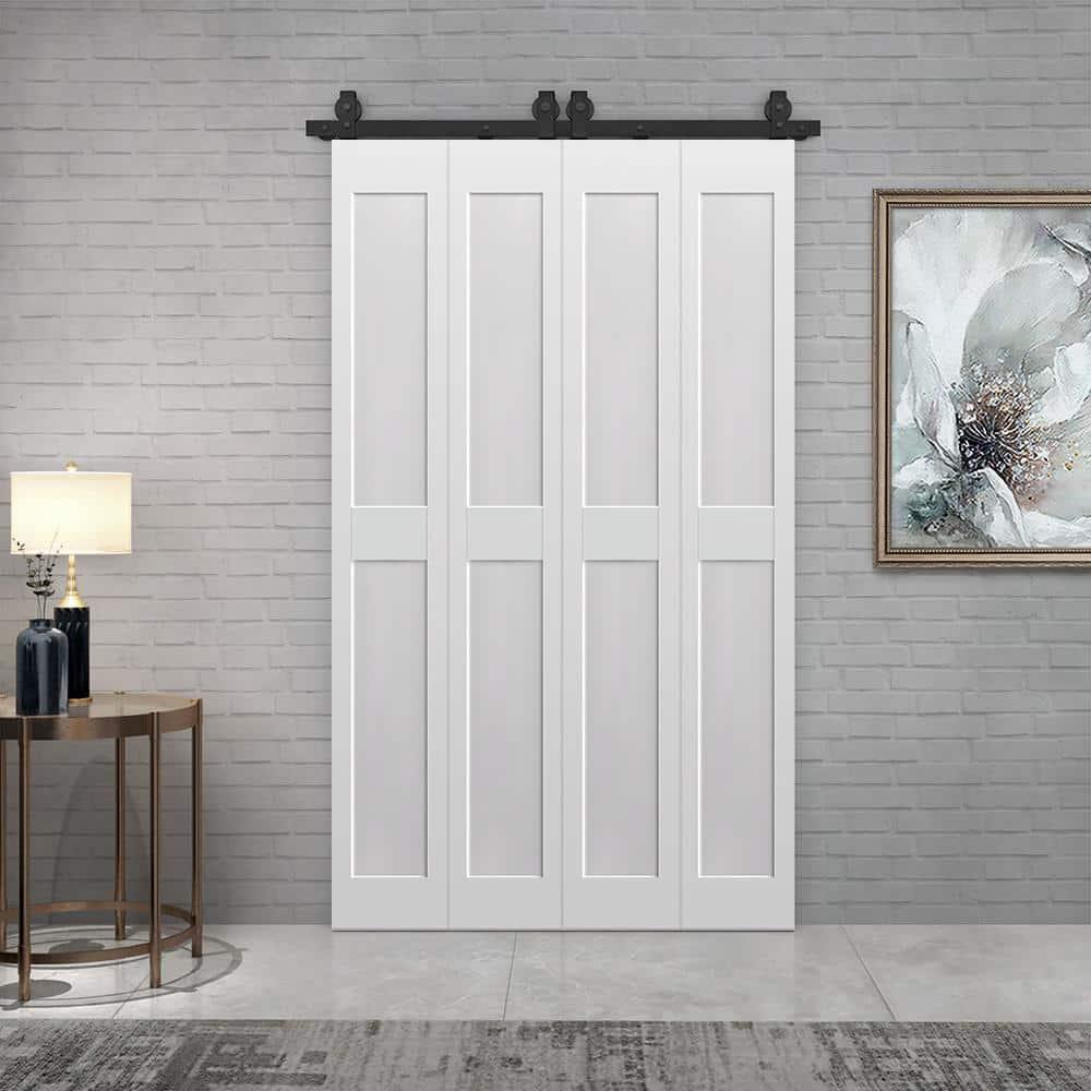 Calhome 2 PANEL Shaker Composite Double Bi-Fold Door with Barn Door Hardware Kit