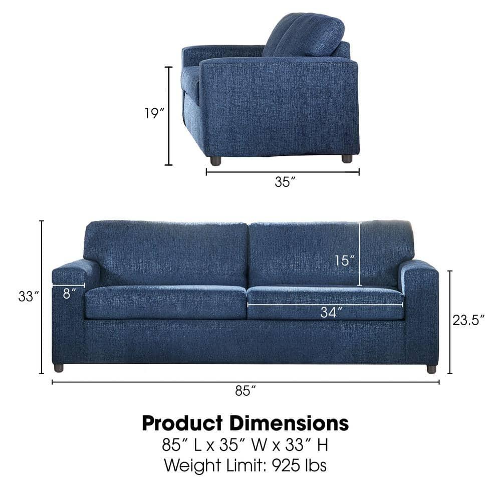 New Classic Furniture Kylo Polyester Fabric 3-Seater Sofa in Blue