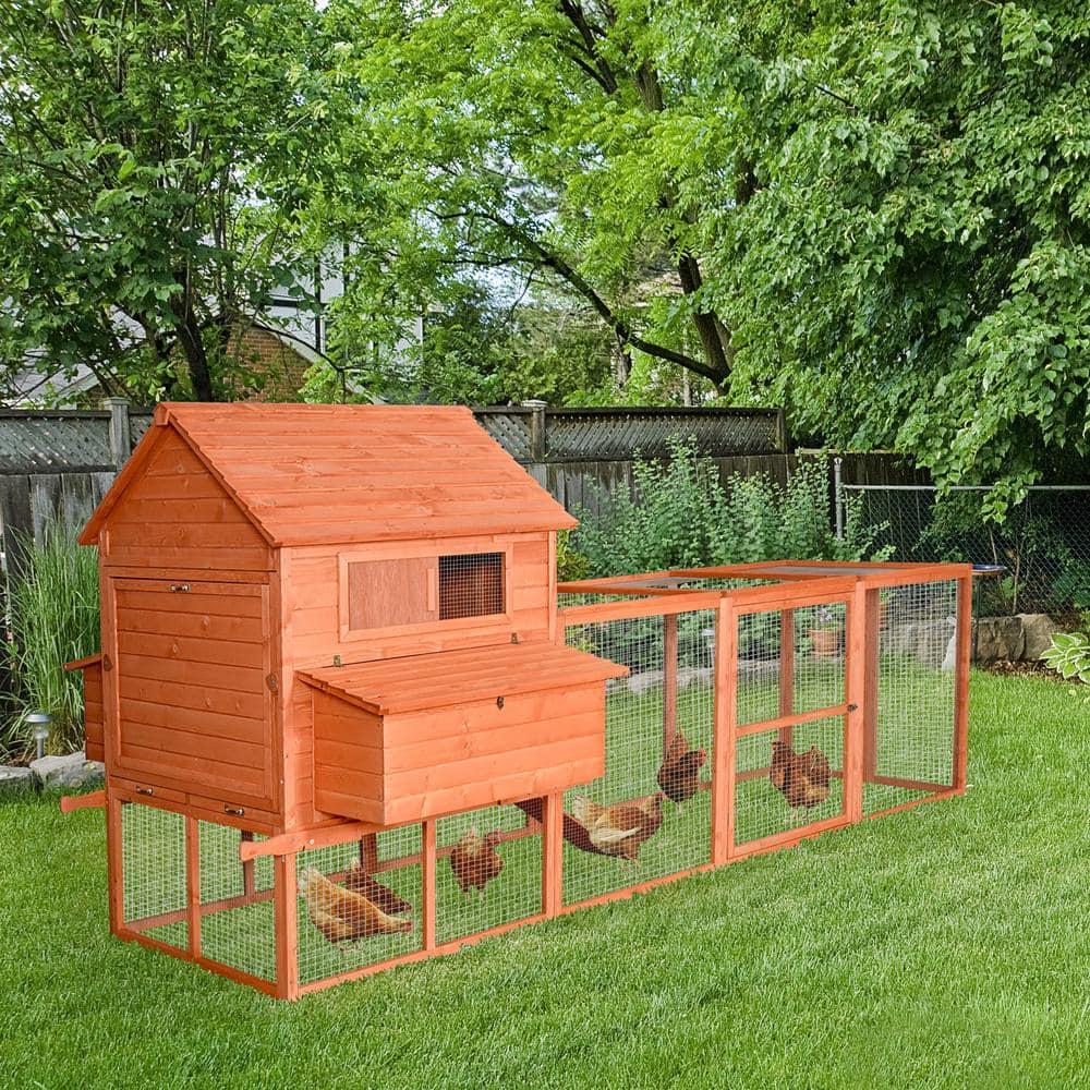PawHut 145" Chicken Coop Large Chicken House Rabbit Hutch Wooden Poultry Cage Pen Garden & Backyard with Run & Inner Hen House Space