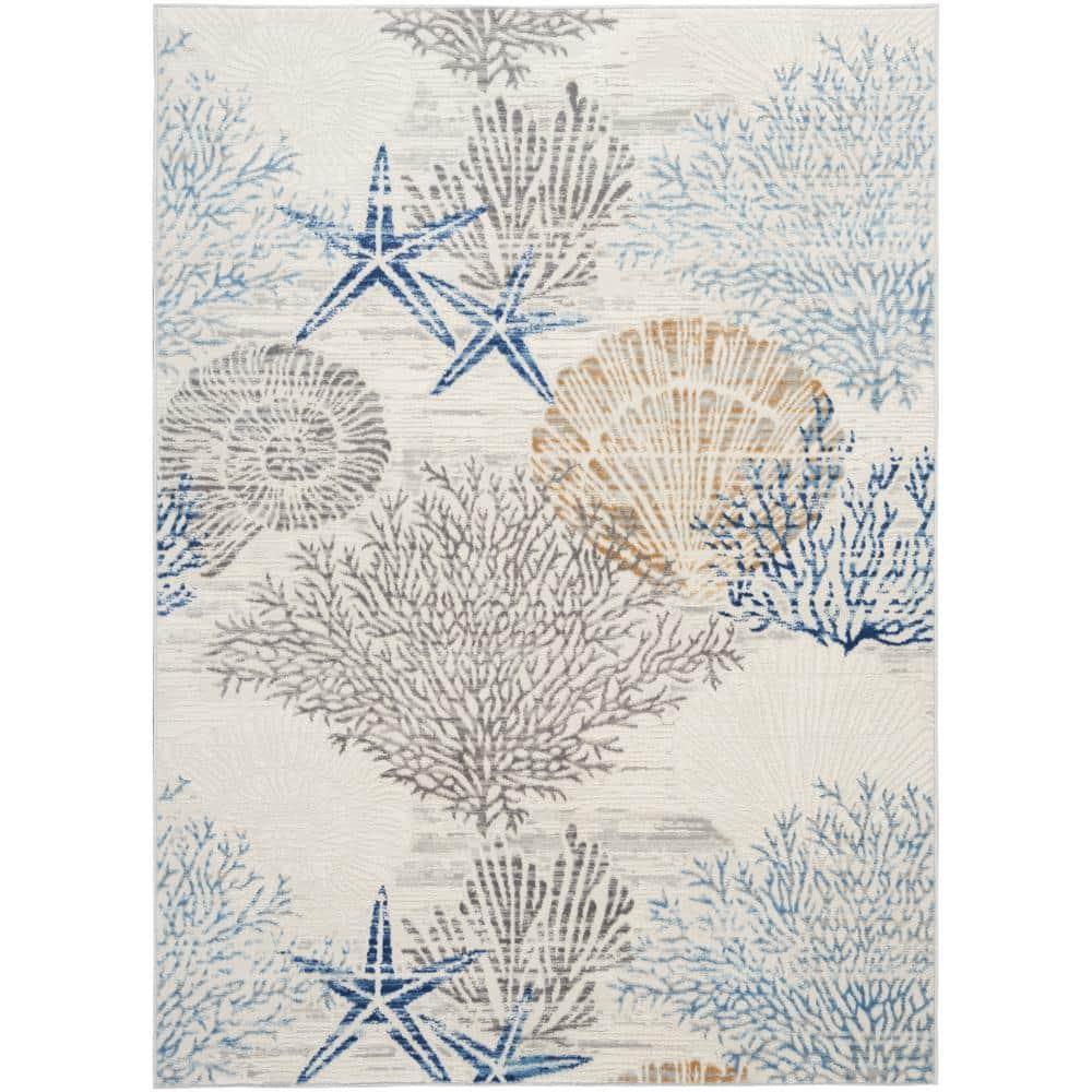 Nourison Pompeii 5'3" x 7'3" Ivory Grey Blue Nautical Indoor Rug