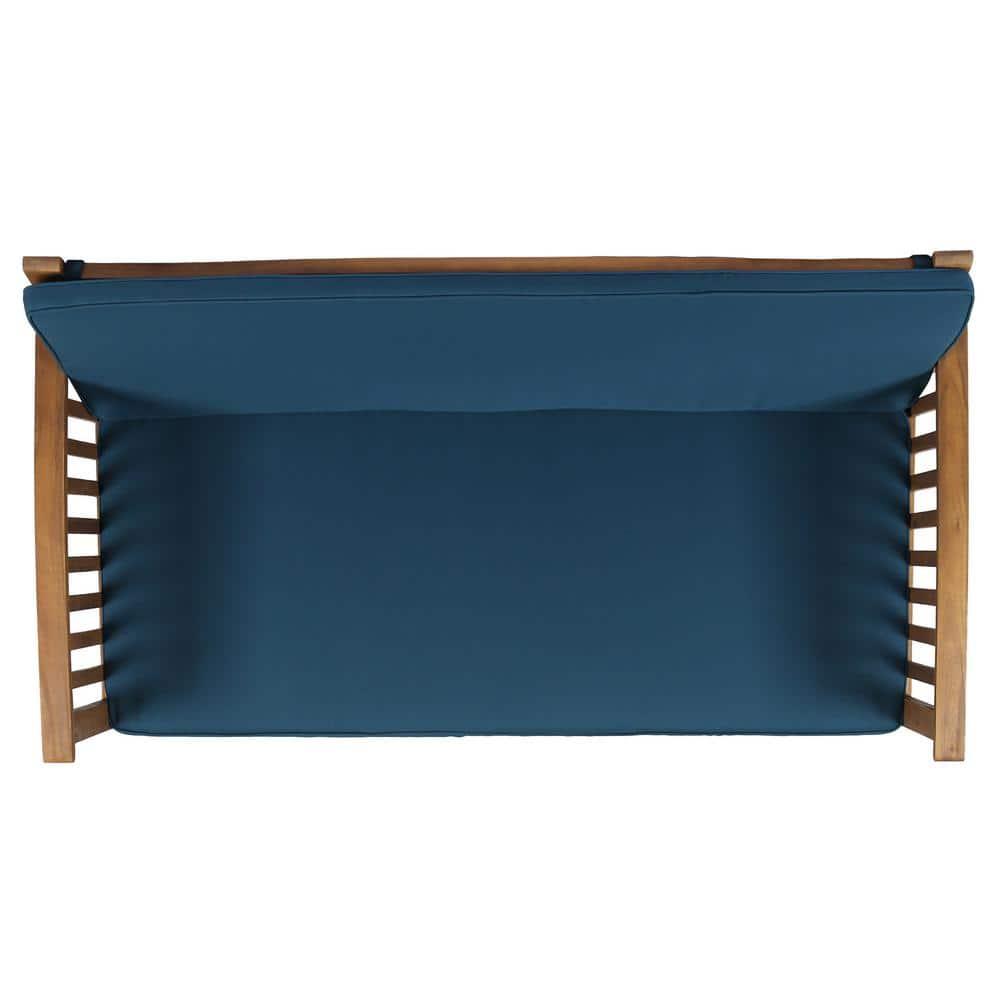 GDF Studio Oliver Outdoor Acacia Wood Loveseat, Brown and Dark Teal