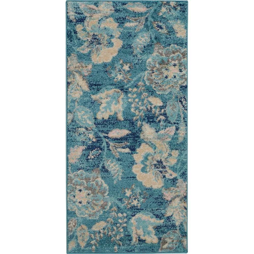 Nourison Tranquil 2' X 4' Turquoise Area Rug French Country Eclectic Floral by Nourison