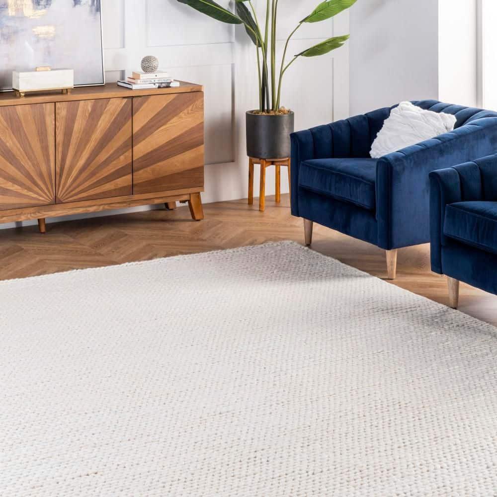 nuLOOM Penelope Braided Wool Off White 4' x 6' Farmhouse Area Rug