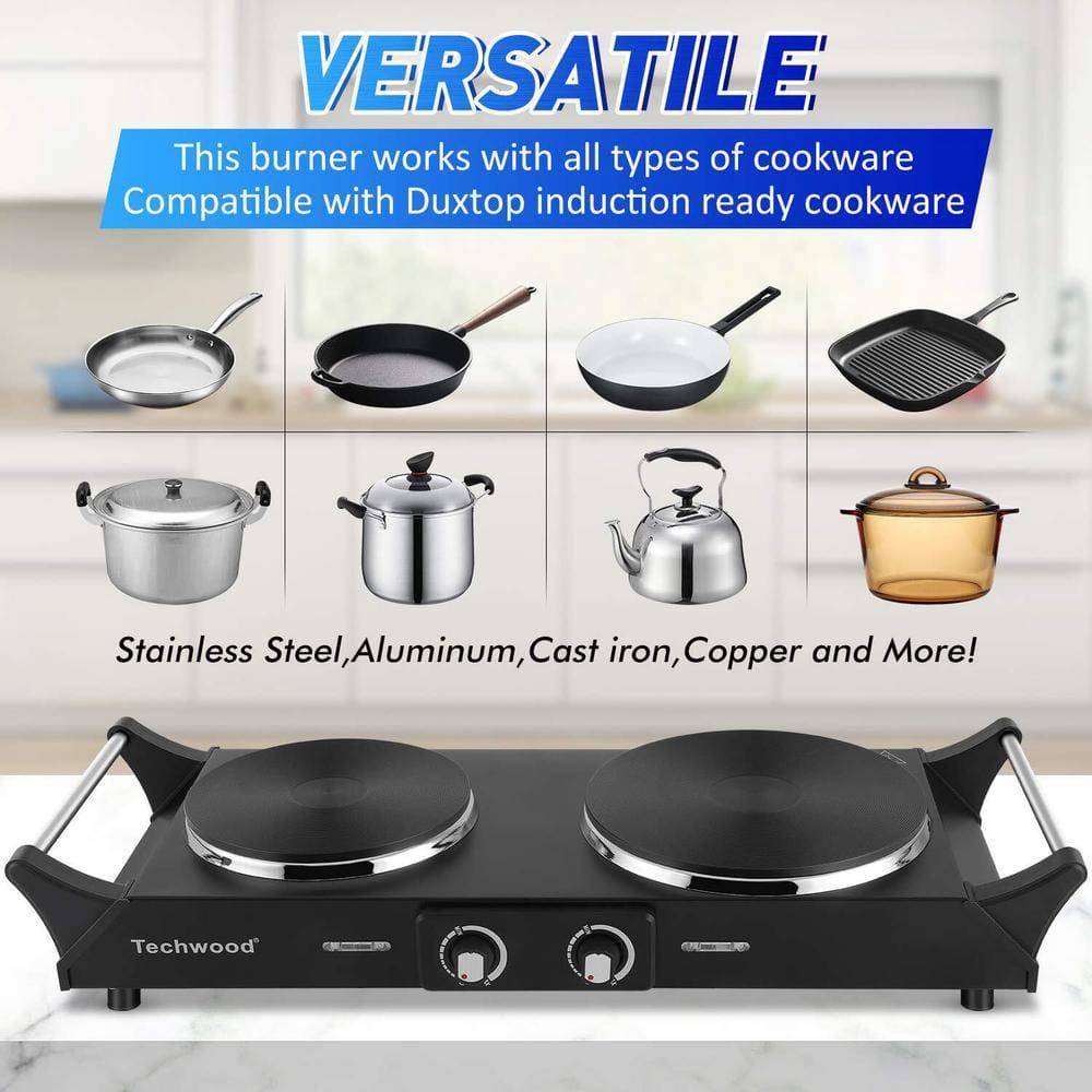 Portable 2-Burner 7.4 in. Black Electric Stove 1800-Watt Hot Plate with Anti-Scald Handles