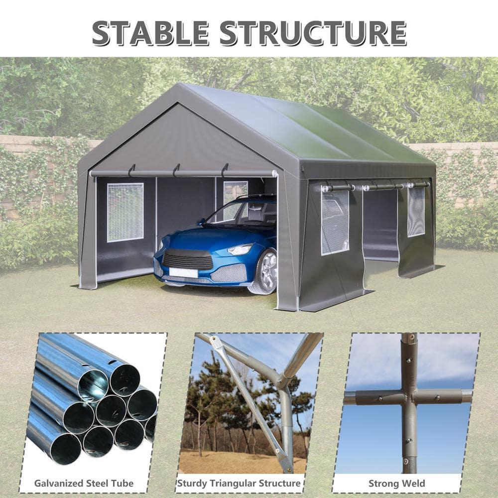 Thanaddo 13 Ft. W x 20 Ft. D Garage Heavy Duty Carport Portable Garage Storage Shed Canopy