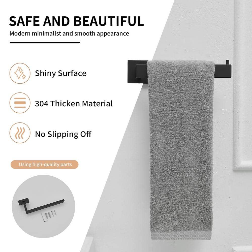 BWE 5 Pieces Matte Black Bathroom Hardware Set SUS304 Stainless Steel Include 21.9" Towel Bar,Hand Towel Holder,Toilet Paper Holder and 2 Robe Hook Square Bathroom Accessories Set Wall Mounted