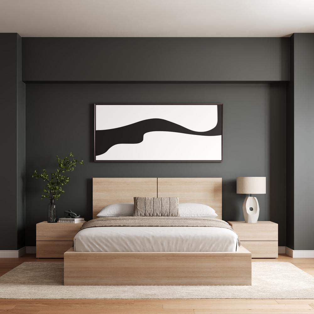 Nexera Queen 4pc James Bedroom Set Natural Blonde: Modern Minimalist Design with Platform Bed & Nightstands
