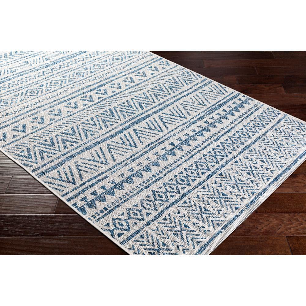 Livabliss Eagean Global Indoor/Outdoor Area Rug,6'7" Square,Denim/Cream