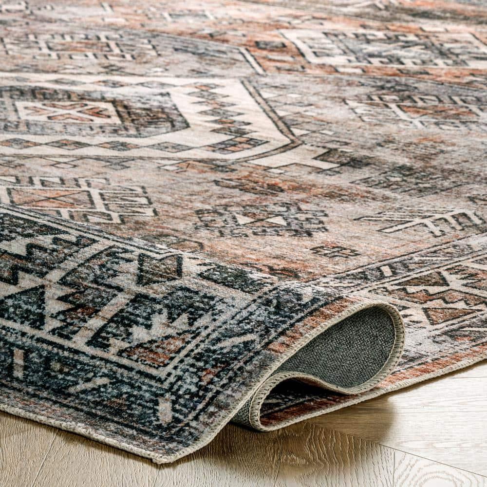 Nuloom 5x8 Machine Washable Rain Haven Vintage Medallion Indoor Area Rug, Rust Non-Slip Backing, Stain Resistant, BedroomLiving Room, Kitchen