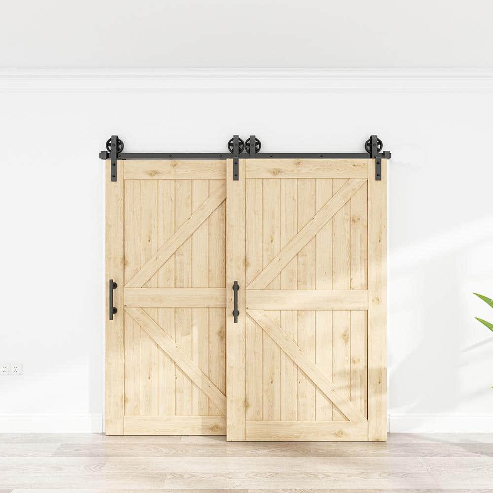 Heavy-Duty Black Steel Single Track Barn Door Hardware Kit