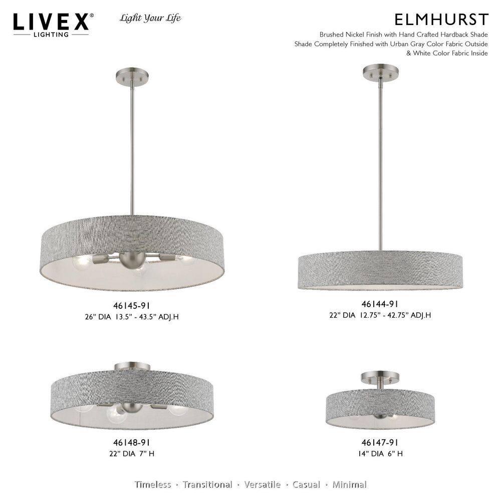 Livex Lighting Elmhurst 4 - Light Semi-Flush Mount in  Brushed Nickel/Shiny White