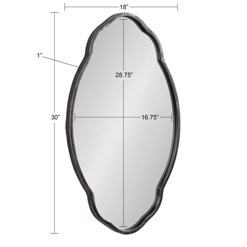 Kate & Laurel All Things Decor 18" x 30" Magritte Scalloped Oval Decorative Wall Mirror Black : Antique Finish, Metal Frame