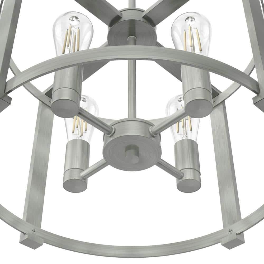 Hunter - Astwood 4-light Brushed Nickel, Medium Size Chandelier, Dimmable, Caged Style, Drum Shaped, for Bedrooms, Kitchens, Dining, Living Rooms - 19134