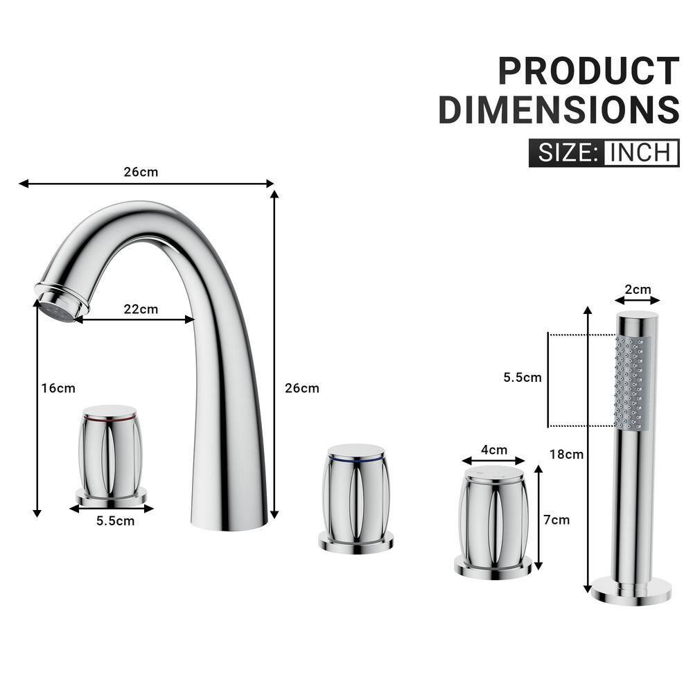 Chrome Plated 3-Handle Deck Mount Roman Tub Faucet with Hand Shower