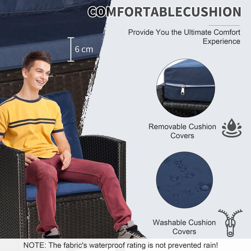 Outsunny 4-Piece Patio Furniture Set, Rattan Wicker Chair W/ Table, Outdoor Conversation Set With Cushion For Backyard, Porch, Or Garden, Blue