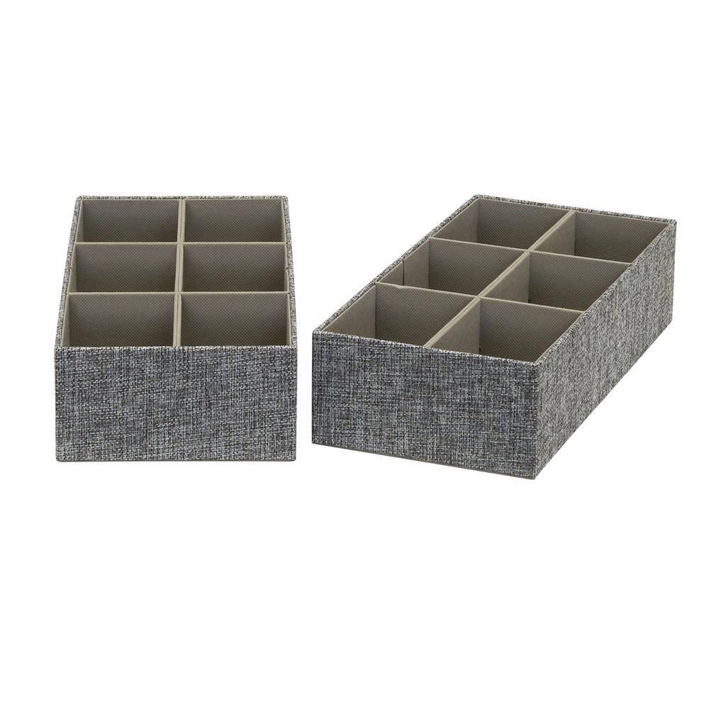 Household Essentials 3pc Drawer Organizer Set Graphite Linen: Stackable Decorative Boxes, Polyester, 12.6"x12.6" Rectangle