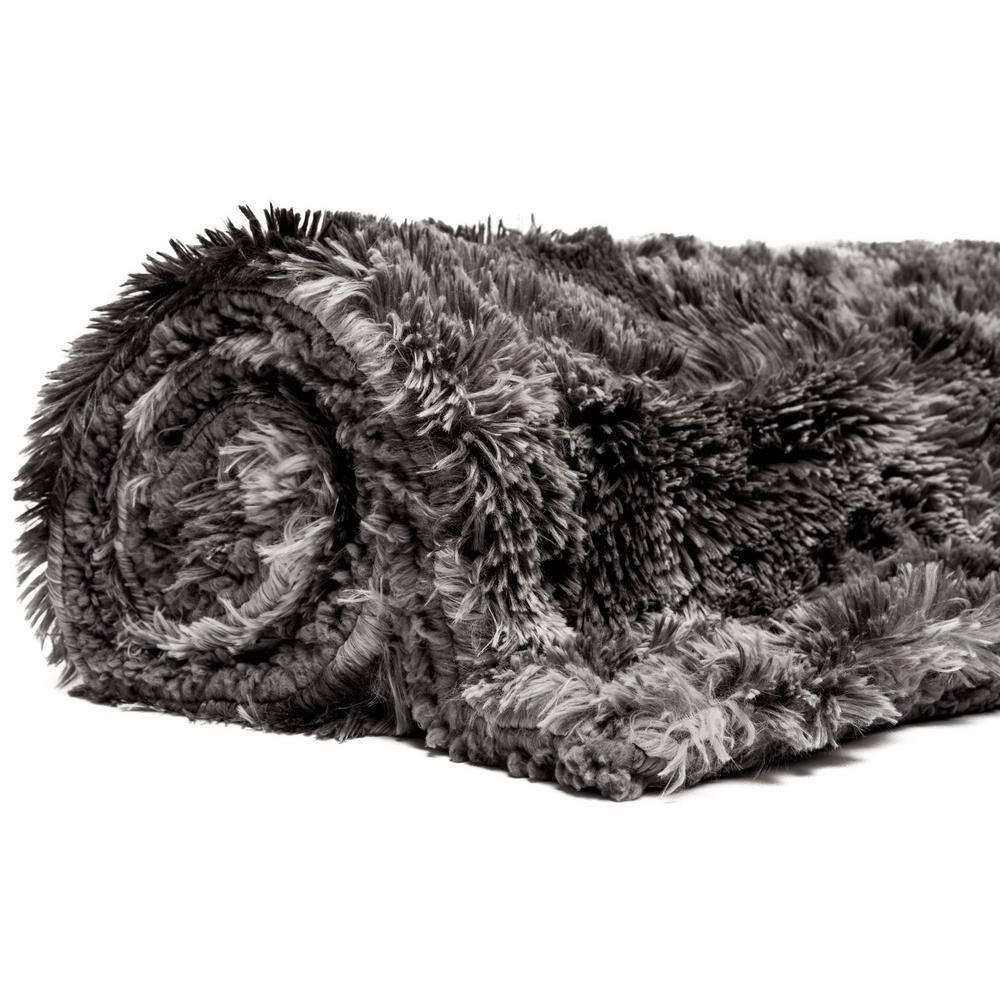 Chanasya Wolf Faux Long Fur Throw Blanket - Soft, Fuzzy Throw Blanket - 50" x 65” - Dark Gray