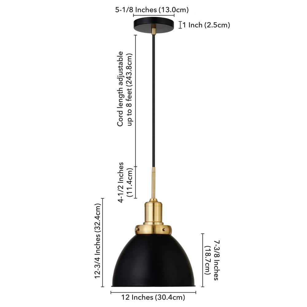 Evelyn&Zoe 12" Black/Brass Metal Pendant