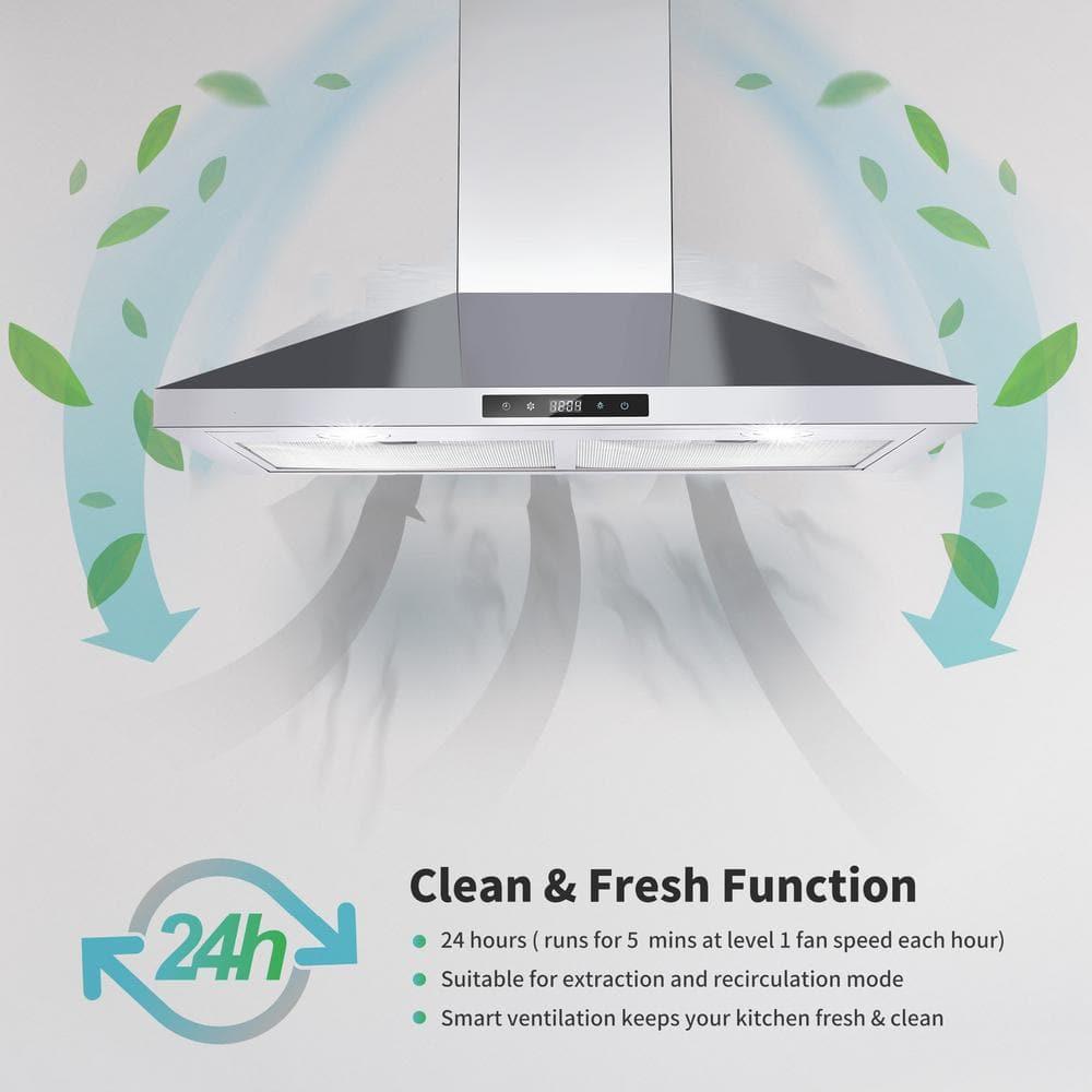 Wall Mount Range Hood 30 inch Stainless Steel Stove Hood Ducted Ductless Vent Hood Touch Control Hood