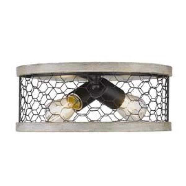 Golden Lighting Bailey 2-Light Flush Mount in Matte Black with Chicken Wire