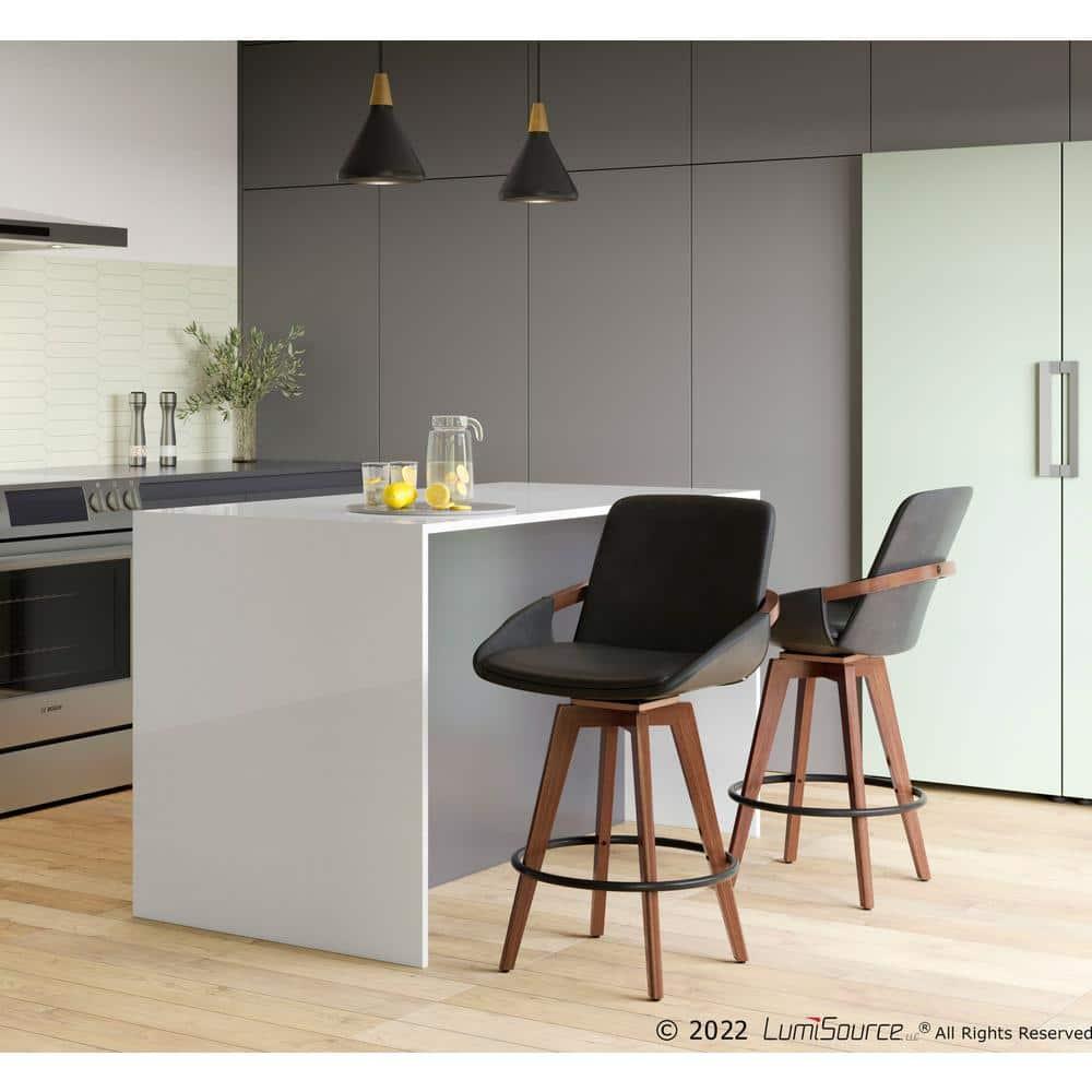 26" Cosmo Mid-Century Modern Counter Height Barstool Black - LumiSource: Upholstered, Wood Legs, 250lb Capacity