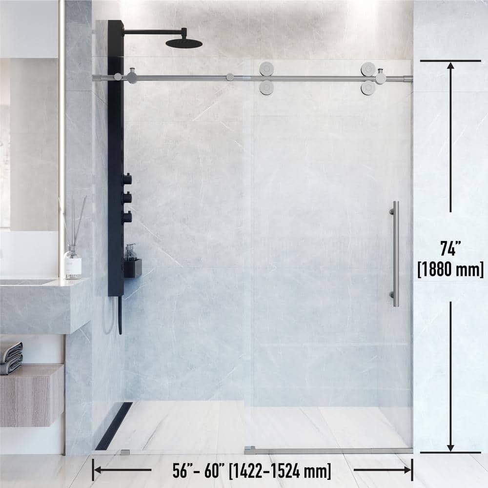 Elan 56-60" W x 74" H Sliding Frameless Shower Door with 3/8" Clear Glass