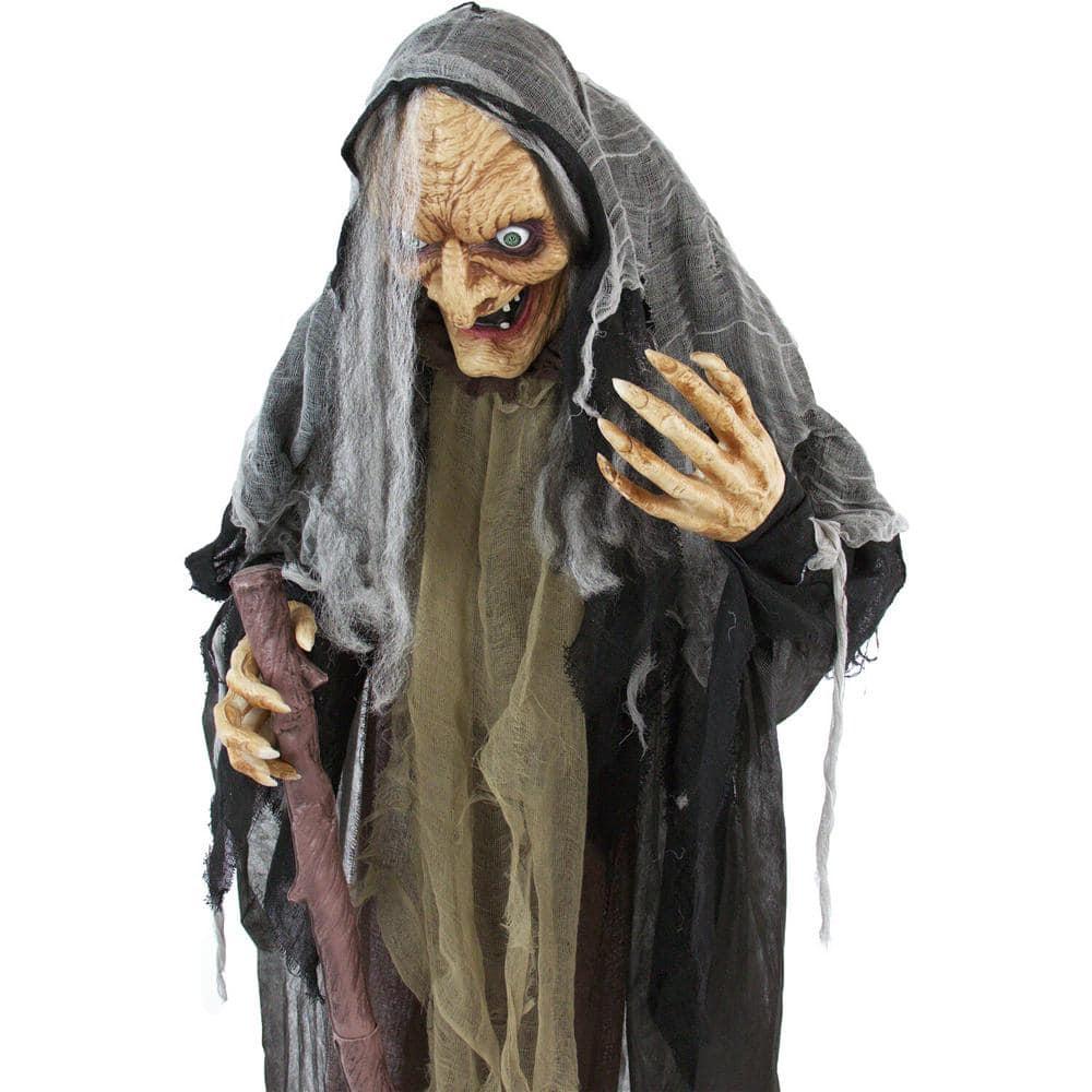 Haunted Hill Farm Life-Size Poseable Witch with Lights and Sound, Indoor/Covered Outdoor Halloween Decoration