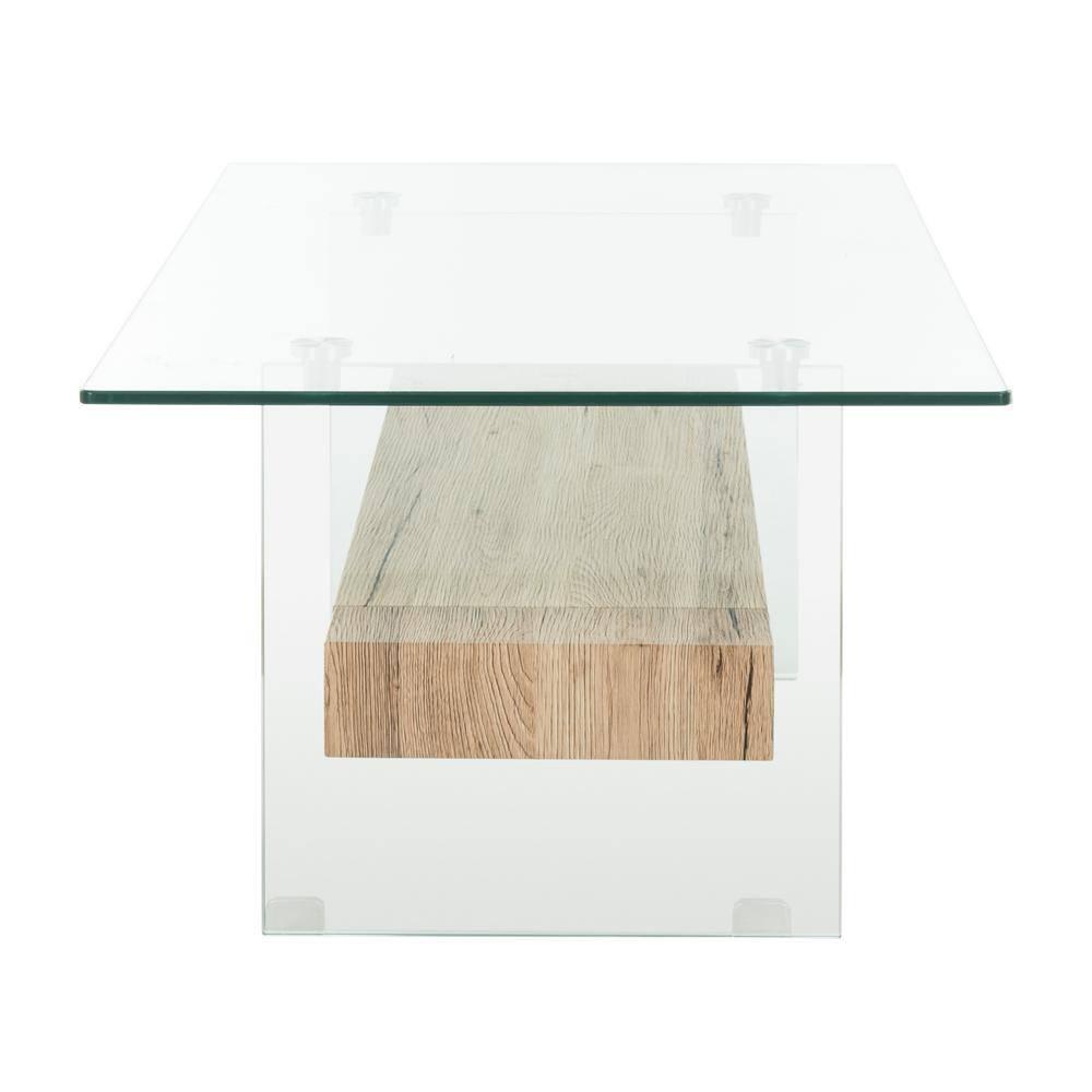 Kayley Coffee Table - Glass/Natural Wood Rack - Safavieh