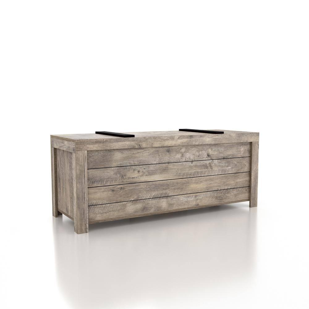 24/7 Shop At Home Mayhearn Farmhouse Storage Bench Weathered Oak: Slide Top, Wood Composite