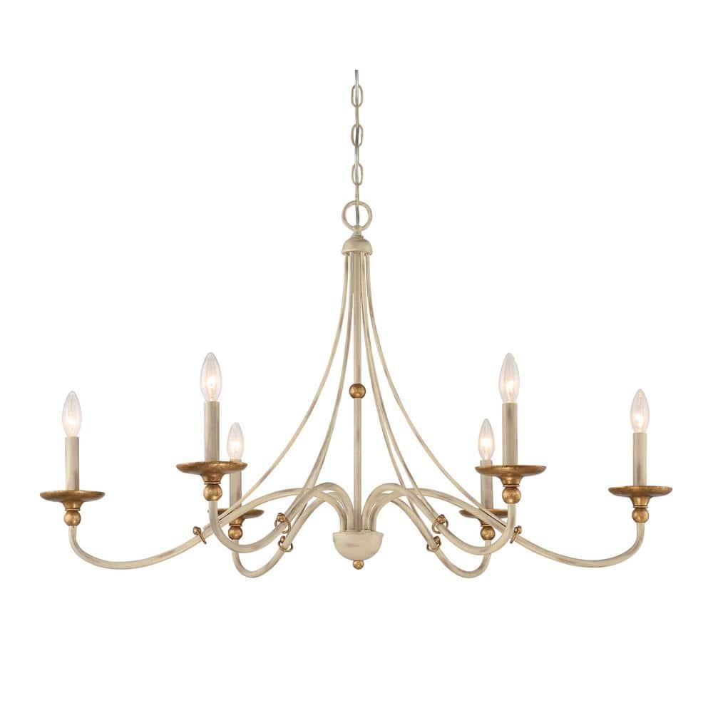 Minka Lavery White Gold Chandelier 40" Wide Farmhouse French 6-Light Fixture for Dining Room House Foyer Kitchen Entryway Bedroom