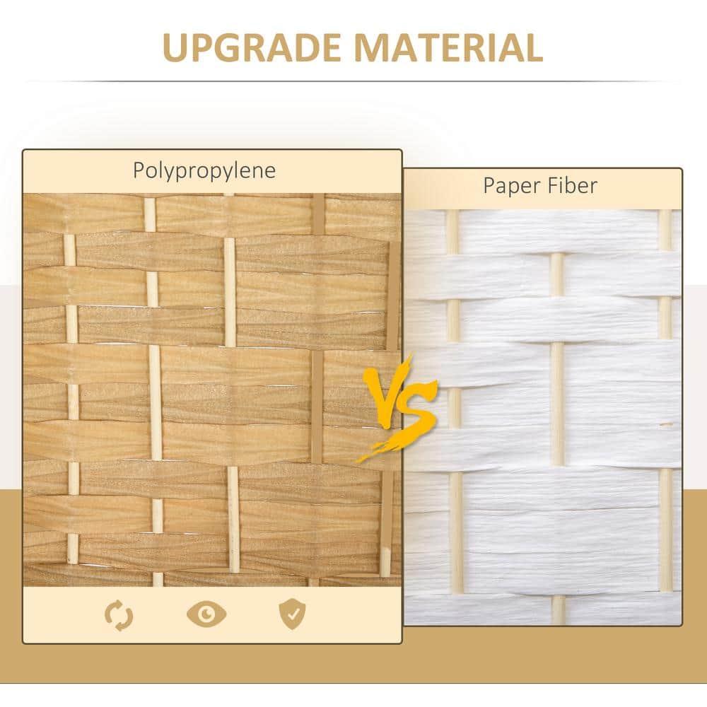 HOMCOM 4 Panel Room Divider, 6' Tall Folding Privacy Screen, Hand-Woven Freestanding Wood Partition for Home Office, Bedroom, Nature Wood