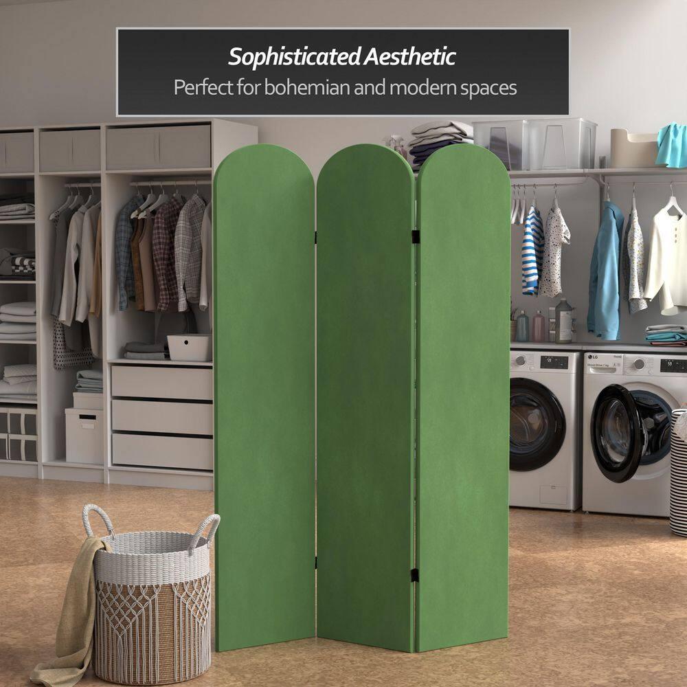 6 ft. Classic Arch Velvet Room Divider Green 3 Panel