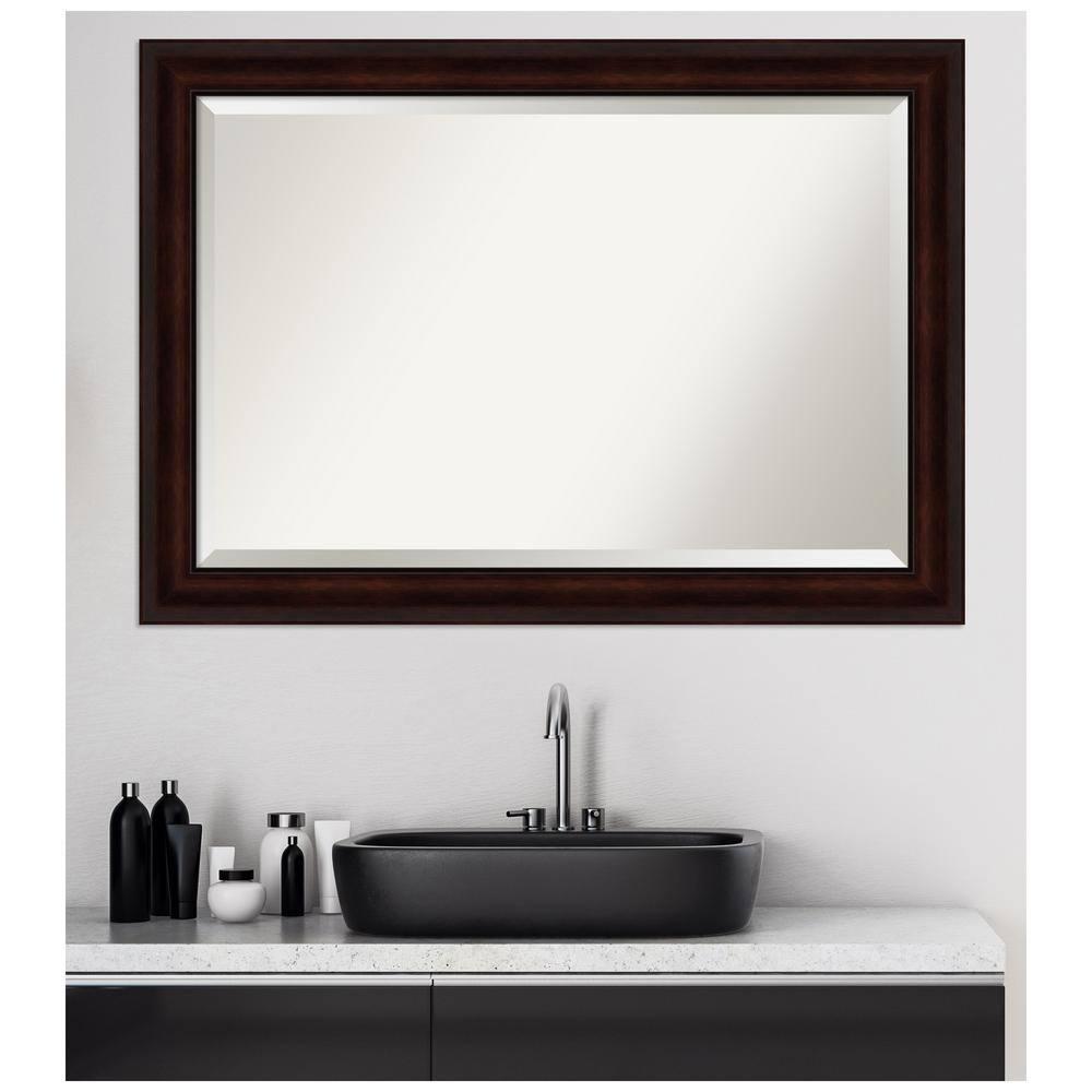 Amanti Art Beveled Bathroom Wall Mirror - Coffee Bean Brown Frame - Coffee Bean Brown Outer Size: 41 x 29 in