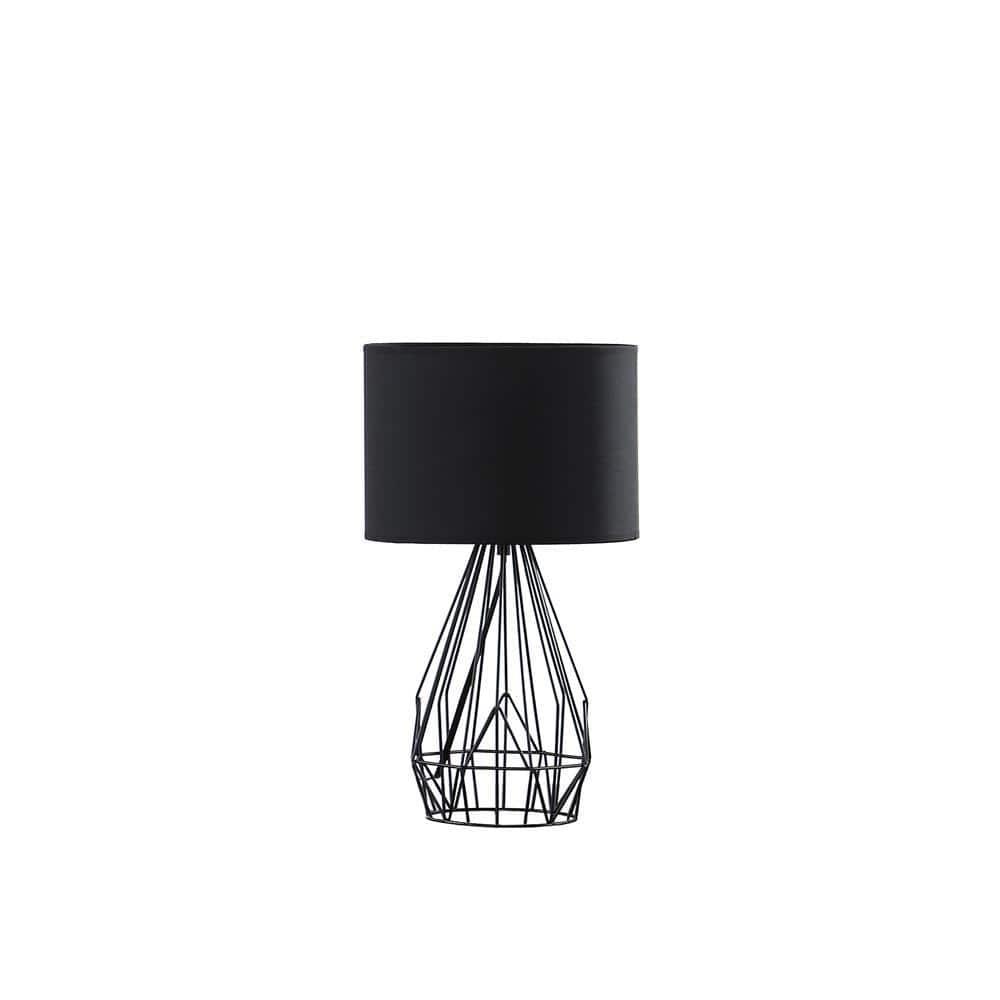 17.5" Industrial Farm Metal Cage Table Lamp Black - Ore International: Modern Accent, Linen Shade, UL Listed