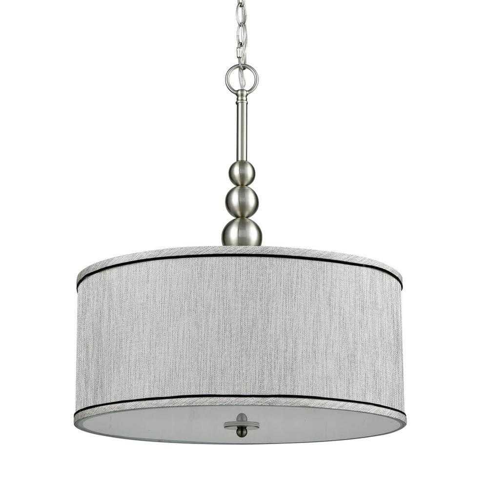 Claxy 3-Light Brushed Nickel Pendant Light with Drum Grey Linen Shade