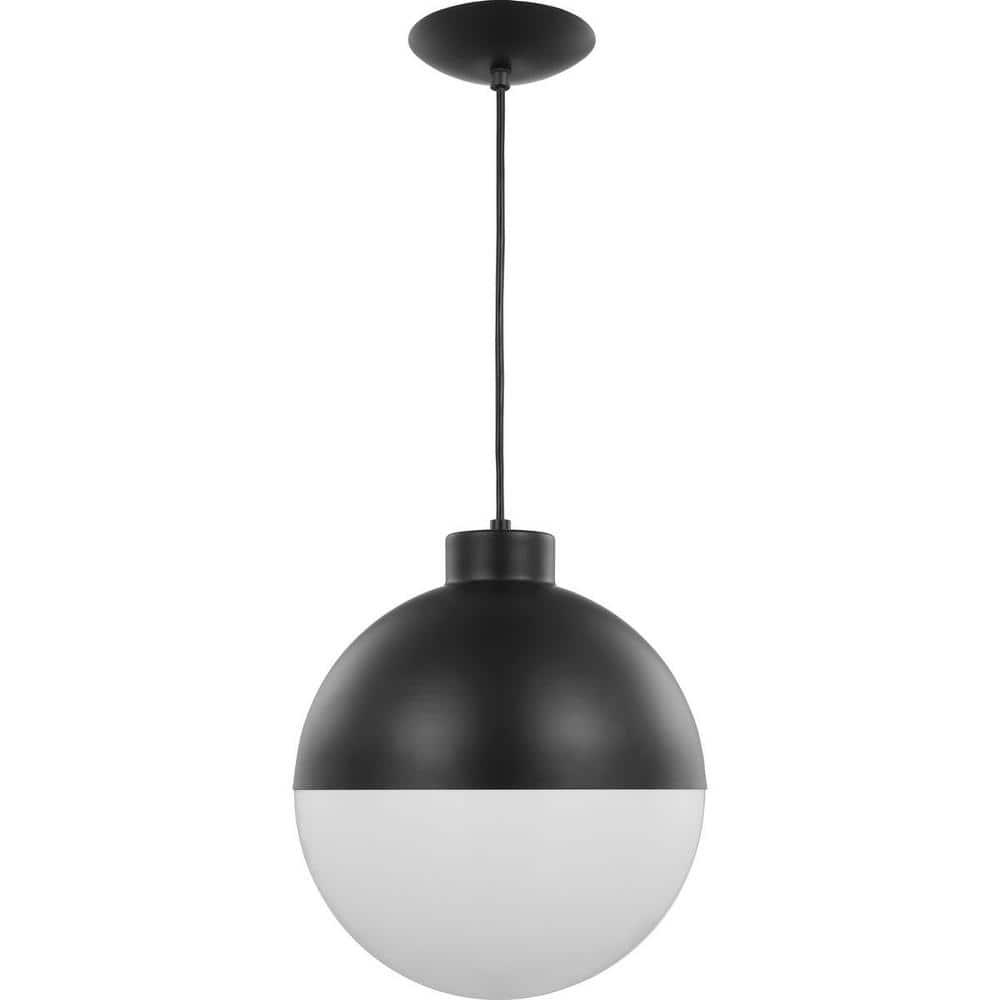 Progress Lighting, Globe Collection, 1-Light Pendant, Black Finish, Opal Glass Shade