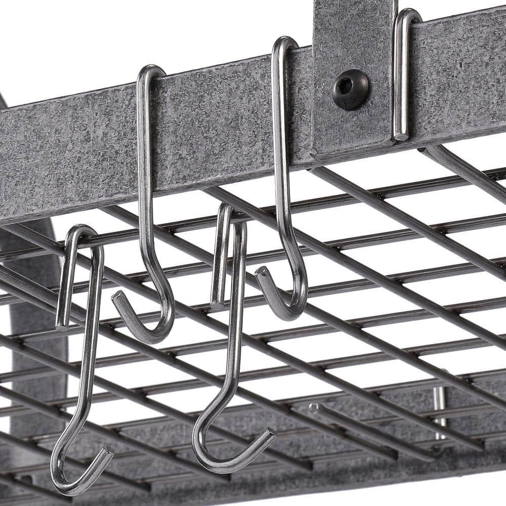 Hammered Steel Classic Rectangle Ceiling Pot Rack with Grid