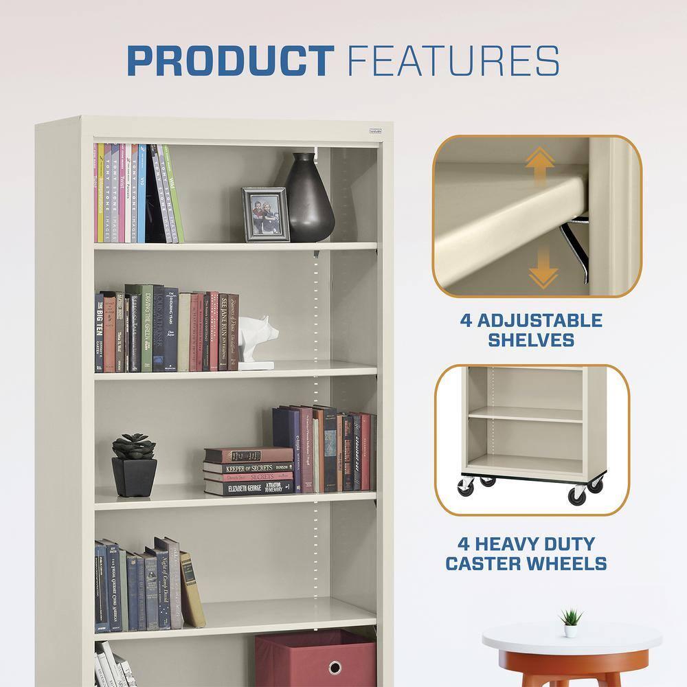 Sandusky Lee 36" W x 18" D x 78" H Steel Mobile Bookcase with 4 Adjustable Shelves by Sandusky