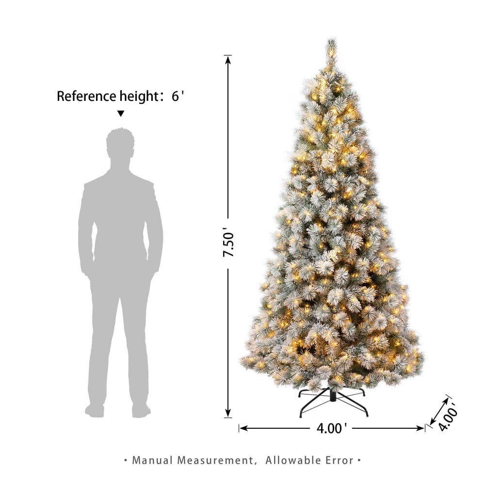 Glitz Design Glitzhome 7.5ft Pre-Lit Snow Flocked Artificial Pine Christmas Tree With 650 Warm White