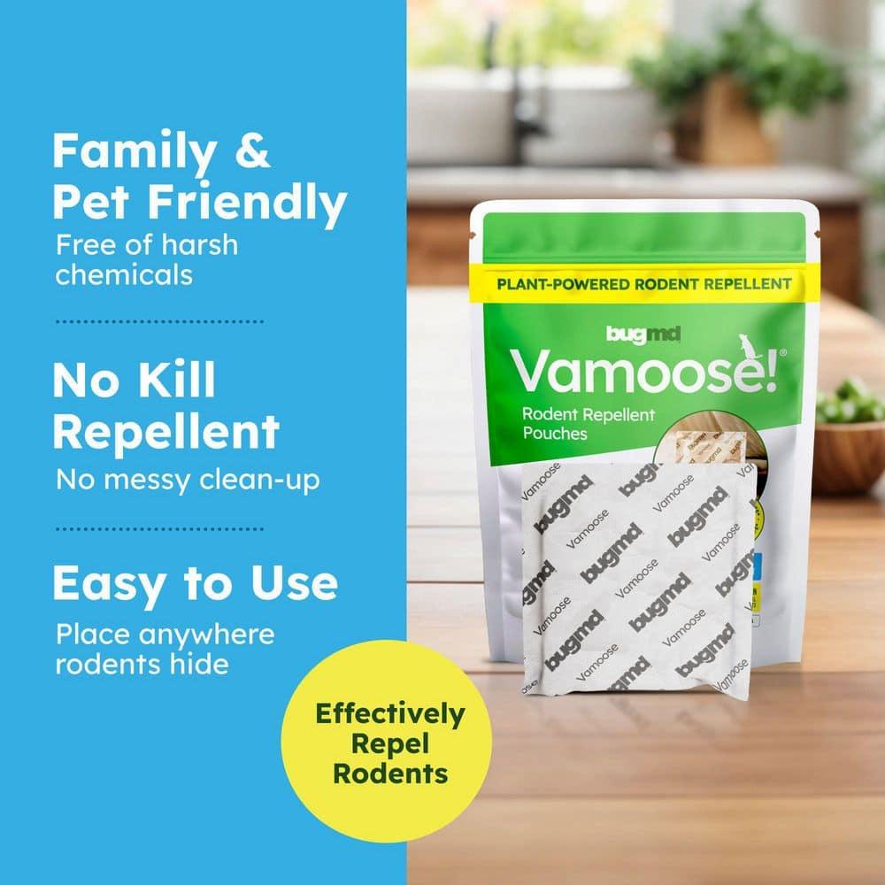 BugMD Vamoose - Rodent Repellent Pouches (1 Pack, 4 Pouches), Plant-Powered Rat Repellent, Rodent Defense Mice Repellent, Rat Repellent, Mouse Deterrent Indoor