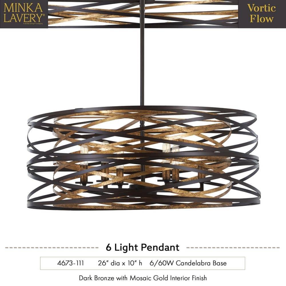 Minka Lavery Dark Bronze Mosaic Gold Chandelier 26" Wide Modern 6-Light Fixture for Dining Room House Foyer Kitchen Entryway Home