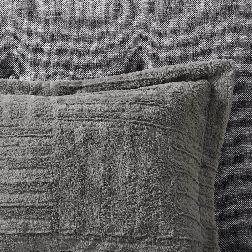 Gray Polar Brushed Faux Fur Comforter Mini Set King/California King 3pc