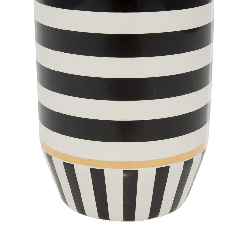 DecMode 13" Striped Black Ceramic Vase with Gold Accents