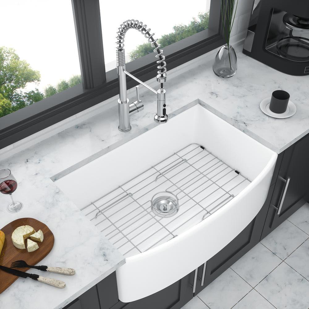 White Farmhouse Sink - 36 Inch White Ceramic Single Bowl Farm Kitchen Sink