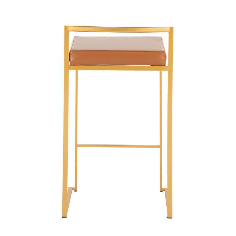 Set of 2 Fuji Stackable Counter Height Barstools Leather/Steel Gold/Camel - LumiSource: Upholstered, 250lb Capacity, Painted Finish