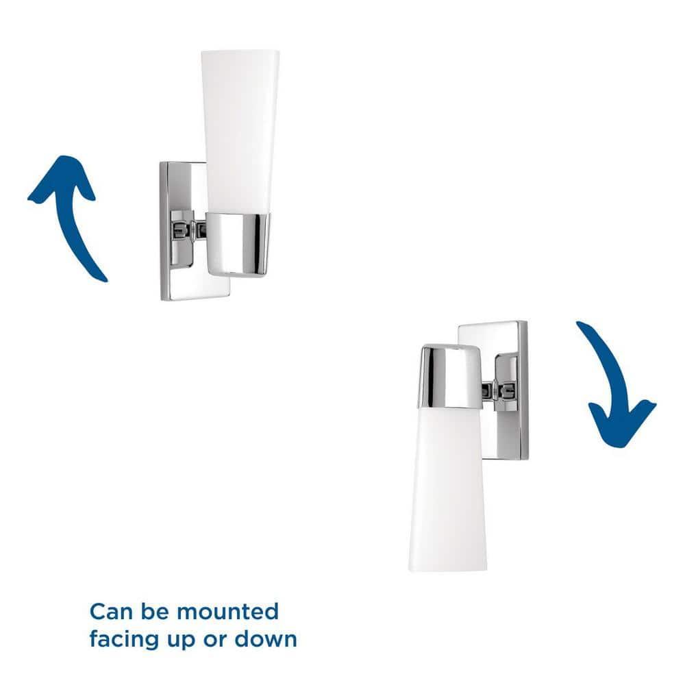 Progress Lighting Zura 1-Light Bath Vanity Fixture, Polished Chrome, Etched Opal Glass Shade, Damp Rated